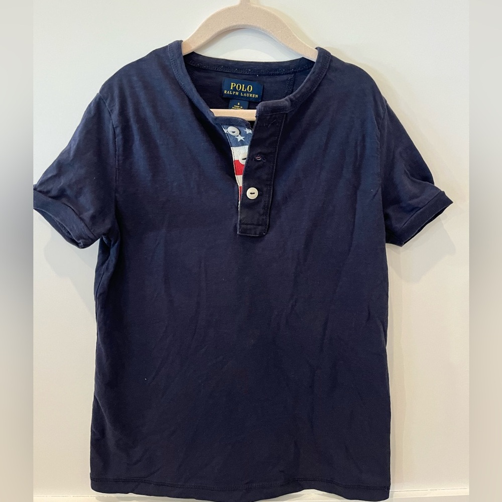 Boys Ralph Lauren navy tee with flag detail sz 6